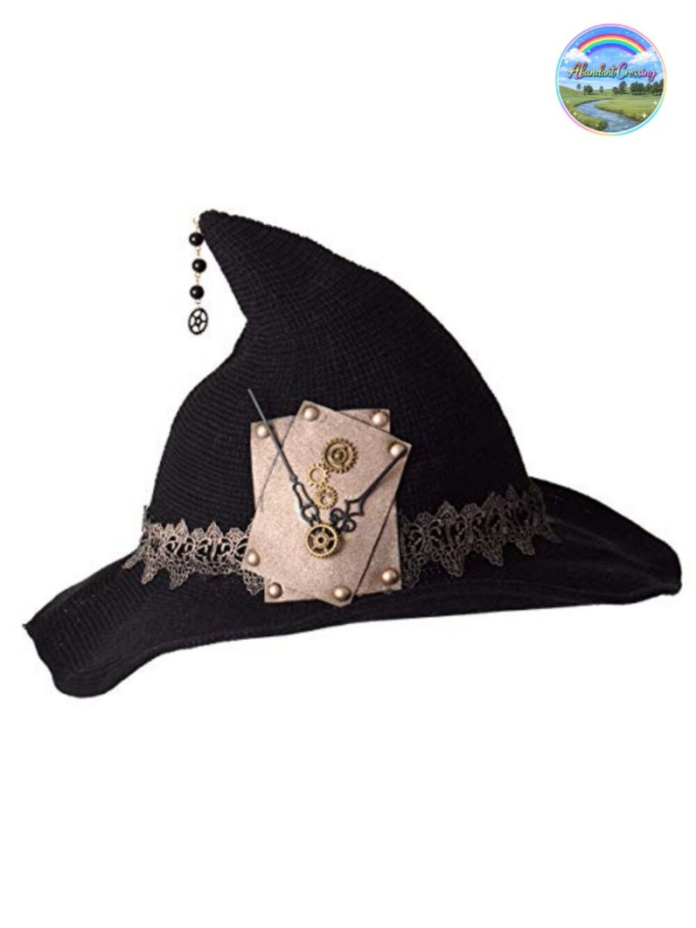 Wool Felt Knitted Witch Hat Wide Brim Halloween Wizard Cap Headwear
